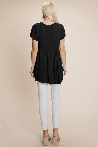 Tiered Pleated Ruffle Tunic Shirt Mini Dress