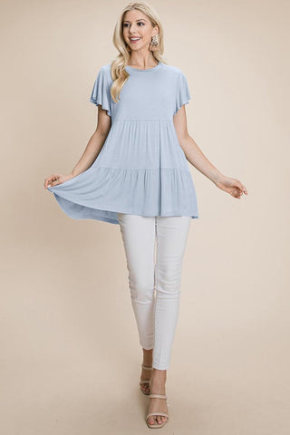 Tiered Pleated Ruffle Tunic Shirt Mini Dress