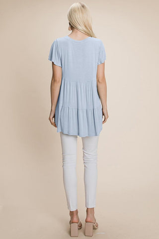 Tiered Pleated Ruffle Tunic Shirt Mini Dress