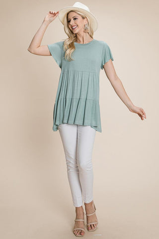 Tiered Pleated Ruffle Tunic Shirt Mini Dress