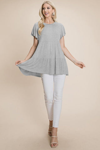 Tiered Pleated Ruffle Tunic Shirt Mini Dress