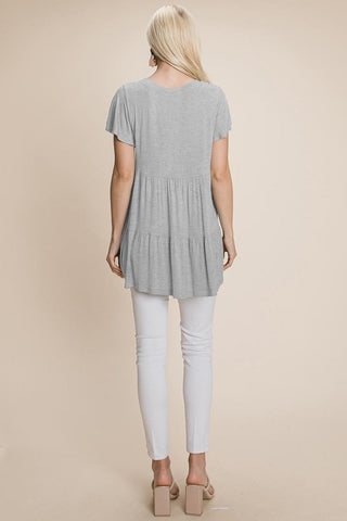 Tiered Pleated Ruffle Tunic Shirt Mini Dress