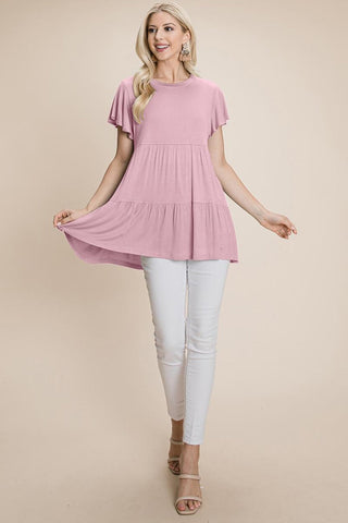 Tiered Pleated Ruffle Tunic Shirt Mini Dress