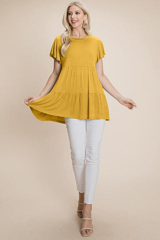 Tiered Pleated Ruffle Tunic Shirt Mini Dress