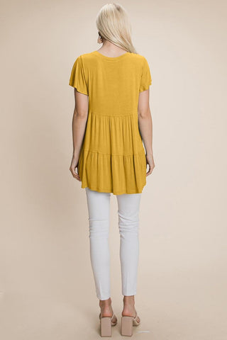 Tiered Pleated Ruffle Tunic Shirt Mini Dress