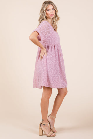 V Neck Geometric Print Babydoll A Line Mini Dress