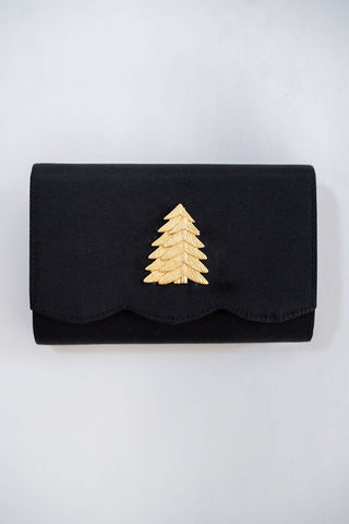 Ruby Scalloped - Faille Black Clutch