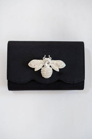 Ruby Scalloped - Faille Black Clutch