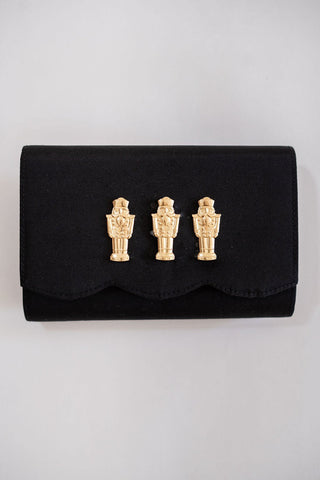 Ruby Scalloped - Faille Black Clutch