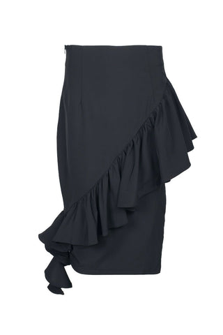 Why Dress Mid Waist Ruffled Zipper Side Solid Crepe Skirt - Glamourous Grace