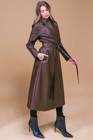 WHAT A WONDERFUL DAY LEATHER MIDI COAT - By Baano