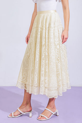 MEANINGFUL MOMENT WOVEN LACE MIDI SKIRT - By Baano