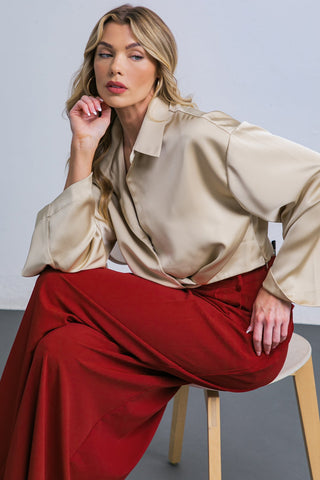 POWERFUL CHARM WOVEN SATIN TOP - By Baano