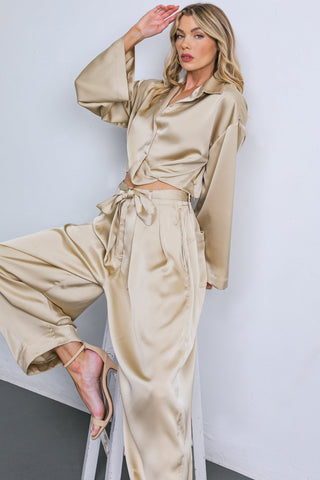 POWERFUL CHARM WOVEN SATIN TOP - By Baano