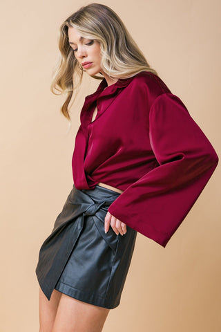 POWERFUL CHARM WOVEN SATIN TOP - By Baano