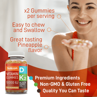 5000 IU Vitamin D3 With Vitamin K2 & Black Seed Oil - By Baano