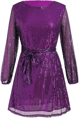 Purple Sequin Dress With Belt - Xxl