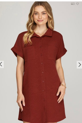 Dress, Button Down Wine