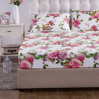 DaDa Bedding Romantic Roses Lovely Spring Pink Floral Fitted Bed Sheet w/ Pillow Cases (JHW879-Fitted)