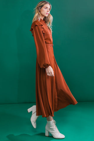 TIER ELEGANCE BROWN WOVEN MIDI DRESS - By Baano