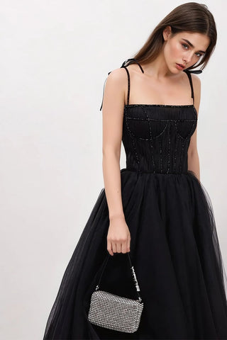 Sidney Tie-Strap Tulle Midi Dress - By Baano