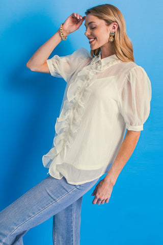 EASY ESSENTIAL IVORY WOVEN TOP - By Baano