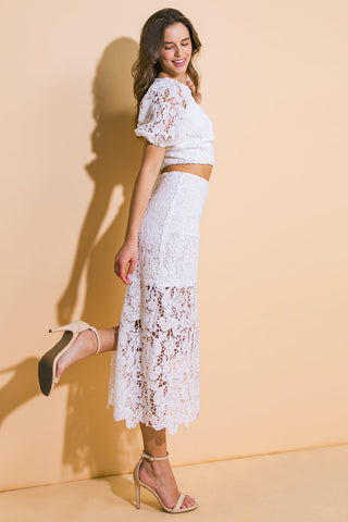 UNFORGETTABLE ICON WOVEN LACE TOP AND SKIRT SET - By Baano