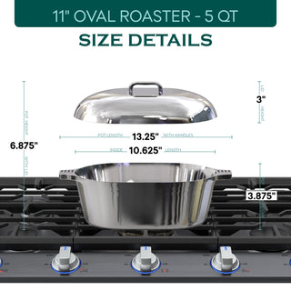 Oval Dutch Oven with Lid - 5 Quart (11 Inch) - By Baano