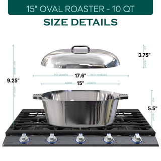 Oval Dutch Oven with Lid - 10 Quart (15 Inch) - By Baano