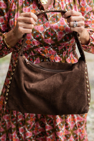 Skylar Faux Suede Studded Shoulder Bag