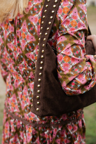 Skylar Faux Suede Studded Shoulder Bag