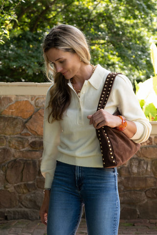 Skylar Faux Suede Studded Shoulder Bag