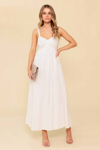 Solid Eyelet Midi Dress