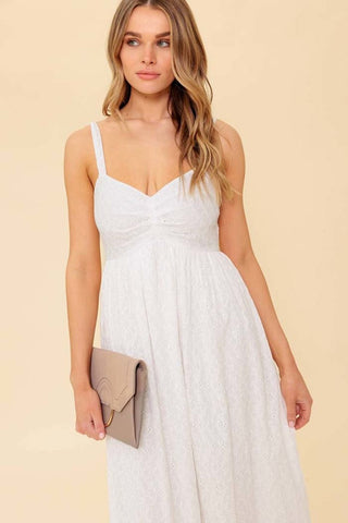 Solid Eyelet Midi Dress