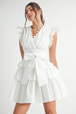 SS Tie Waist Tiered Dress