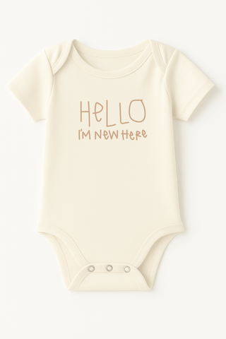 Hello I'm New Here Clay Organic Cotton Baby Bodysuit Short Sleeve - By Baano