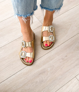 Stellar Rhinestone Buckle Slides in Gold