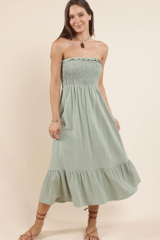 Sugarloaf Smocked Tube Midi Dress