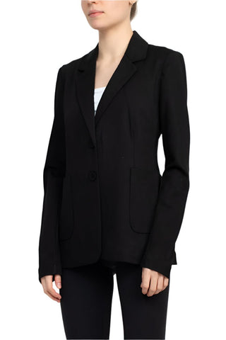 T Tahari Notched Collar Two Button Long Sleeve With Patch Pockets Knit Blazer - Glamourous Grace