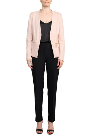 T Tahari Open Front Long Sleeve Zip Pocket Detail Blazer