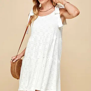 Women's Tiered Midi Dress with Ribbon Tie