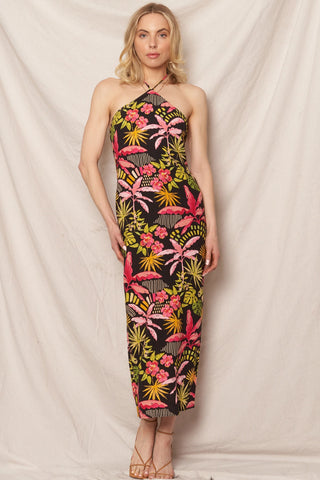 Tropical Halter Maxi Dress