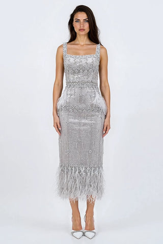 True Fantasy Beaded Crystal Midi Dress - By Baano
