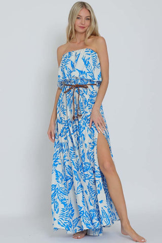 Tube Elastic Waisted Braid Belted Maxi Dress