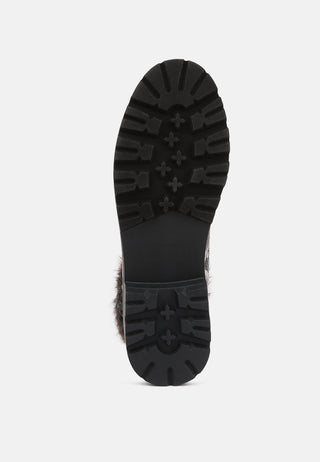 tyra snake print faux fur cuff boots