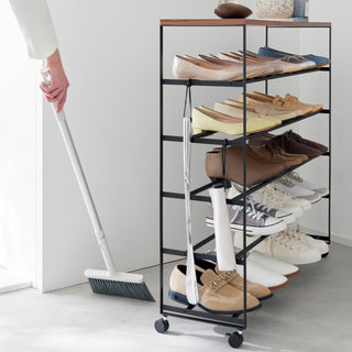 Rolling Five-Tier Shoe Rack (" H) - Steel + Wood - By Baano