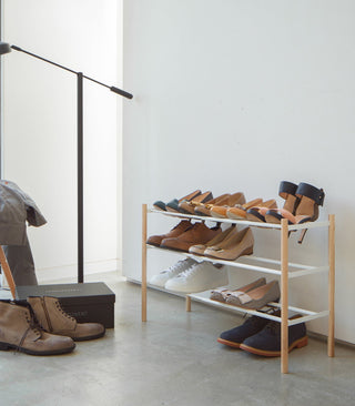 Expandable Shoe Rack (18" H) - Steel + Wood Yamazaki Home