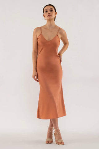 V Neck Slip On Midi Dress