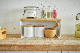 Stackable Countertop Shelf - Two Sizes - Steel + Wood - By Baano
