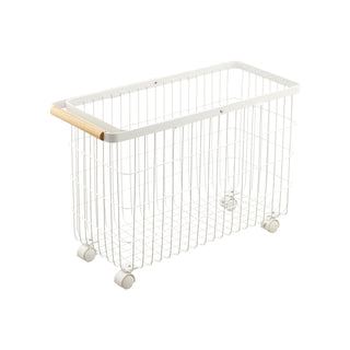 Rolling Wire Basket (15" H) - Steel + Wood Yamazaki Home